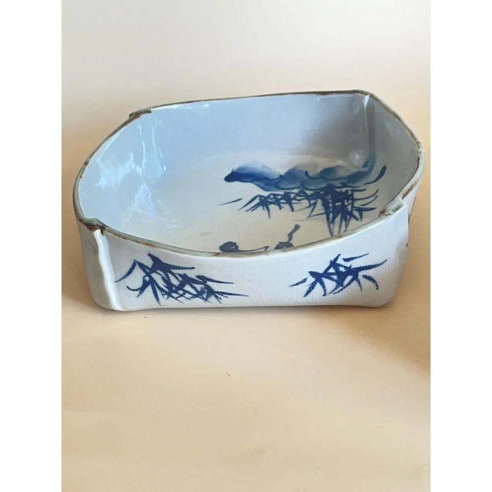 Vintage Japanese Blue White Glazed Pottery Stone Ware Bowl Boxed Signed - Picture 8 of 8
